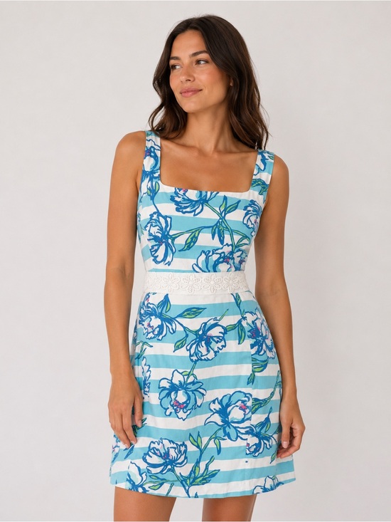 Lilly Pulitzer Dresses & Skirts - Lilly Pulitzer Blue & White Floral Striped Sleeveless Dress